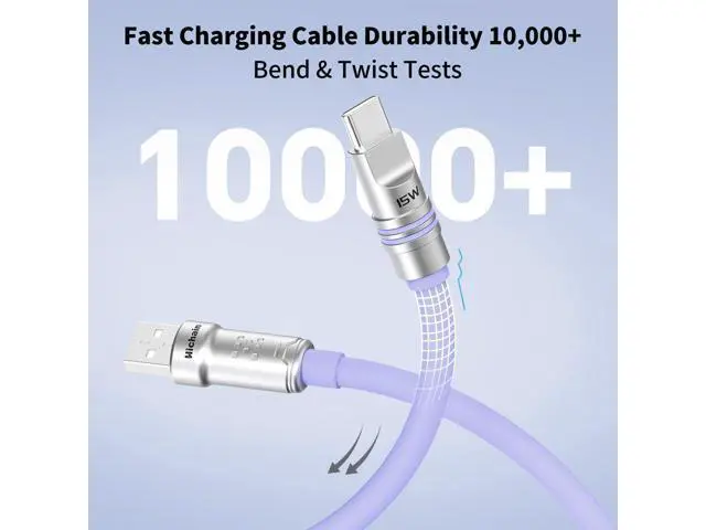 Alt view image 5 of 5 - Hichain Fast Charging USB-A to Type-C, Chubby Charging Cables USB A to C Durable Soft Silicone 6.6 FT Type C Cable Extra Thick Charger Cord Data Transfer Cord for Phone, Tablet, Laptop, Purple