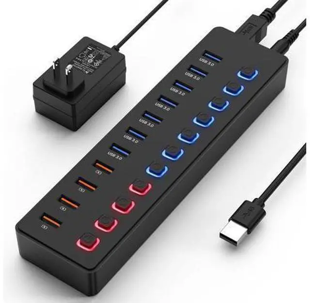 Main image of Powered USB hub,USB hub11-Port hub Splitter (7 USB 3.0 Data Transfer Ports + 4 Smart Charging Port), Independent Switch (with LED Working Indicator) USB 3.0 Hub Powered with Power Adapter for Mac/PC