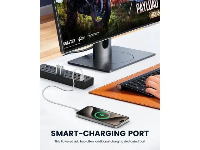 Alt view image 4 of 5 - Powered USB hub,USB hub11-Port hub Splitter (7 USB 3.0 Data Transfer Ports + 4 Smart Charging Port), Independent Switch (with LED Working Indicator) USB 3.0 Hub Powered with Power Adapter for Mac/PC