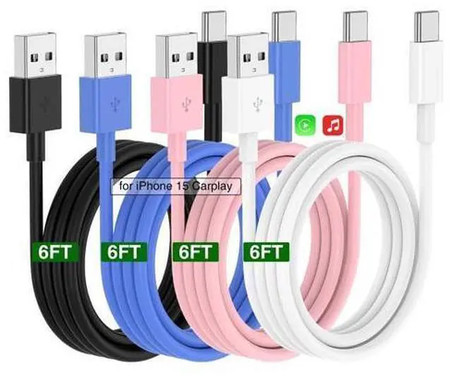 Main image of Car Carplay Cable for iPhone 17 16 15 Charger Cord,4 Pack 6FT USB A to USB C Cable for iPhone 17 Pro Max/16 Pro/15 Plus Charger,USB C Car Charger for Apple 17 Air/16 Pro Max/16e/15-Colored