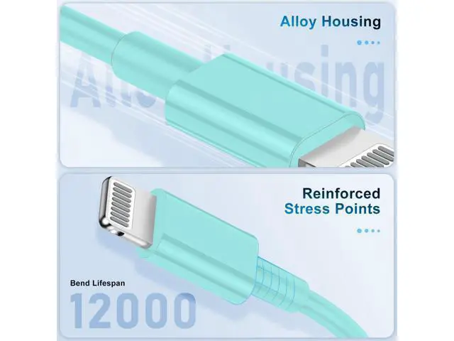 Alt view image 3 of 5 - 3 Pack Apple MFi Certified Charger Cable 3ft, Lightning to USB Cable Cord 3 Foot, 2.4A Fast Charging,Apple Phone Long Chargers for iPhone 13/12/11/11Pro/11Max/ X/XS/XR/XS Max/8/7/6 Light Blue