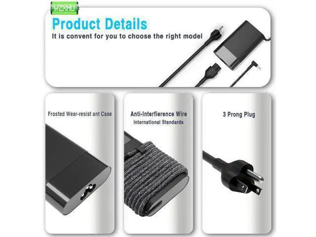 Alt view image 4 of 5 - WZXHU New Slim 65W Laptop Charger Compatible with HP Probook 450 650 640 G5 G4 G6 G7, EliteBook 840 850 G3 G4 G5 G8 G9, Pavilion Envy Spectre x360, Notebook 15 Blue Tip Power Cord AC Adapter