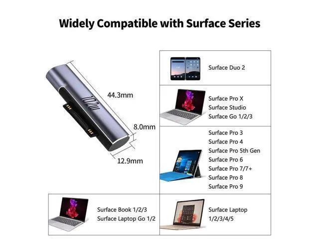 Alt view image 2 of 5 - 2Pack Magnetic Charger for Surface - 102W USB-C Female to Magnetic Male Charging Adapter, Type-C PD Power Charger Accessory for Microsoft Pro, Surface-Book, Surface-Go, Surface-Laptop, Surface-Duo 2