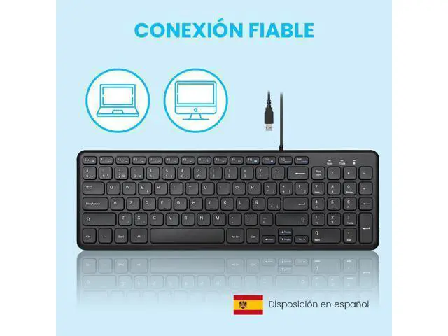 Alt view image 2 of 5 - Perixx PERIBOARD-213B ES Teclado con Cable USB y Teclas Multimedia - Las teclas con mecanismo de tijera y Bajo perfil - Español QWERTY