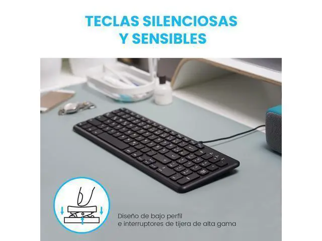 Alt view image 4 of 5 - Perixx PERIBOARD-213B ES Teclado con Cable USB y Teclas Multimedia - Las teclas con mecanismo de tijera y Bajo perfil - Español QWERTY