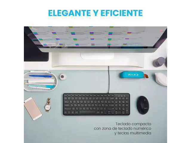 Alt view image 5 of 5 - Perixx PERIBOARD-213B ES Teclado con Cable USB y Teclas Multimedia - Las teclas con mecanismo de tijera y Bajo perfil - Español QWERTY