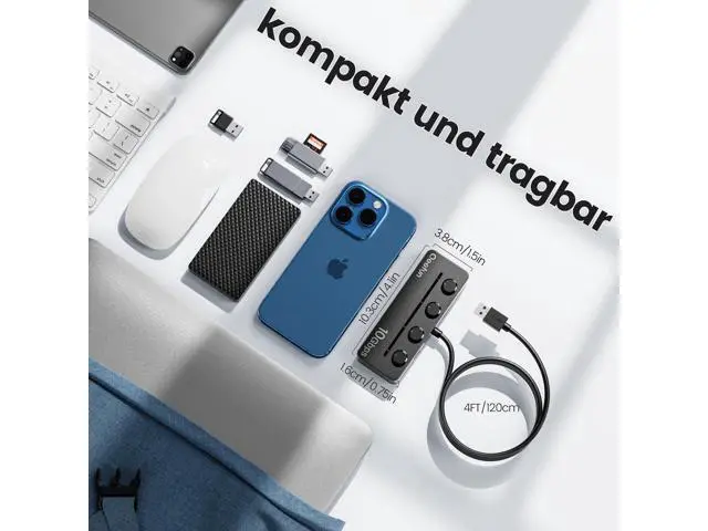 Alt view image 4 of 5 - Qeefun 4-Port USB 3.2 Hub with 2 USB-C and 2 USB-A Ports, Individual LED Power Switches,10Gbps Data Transfer USB Splitter with 4ft Extension Cable, Multiple USB Extender for Laptop, PC, iMac etc