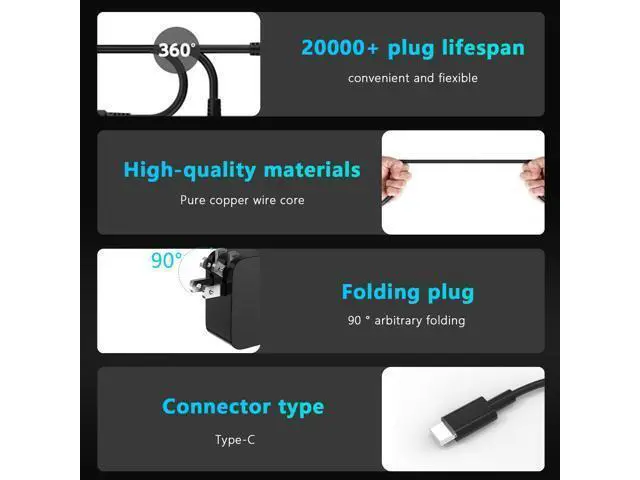 Alt view image 2 of 5 - 65W USB-C Charger Compatible with Microsoft Surface Pro 2-in-1 12/13 inch Laptop/Tablet 2025 2024 Copilot+ PC, 65W for Surface Pro X 11 10 9 8 7+ 7 Power Supply