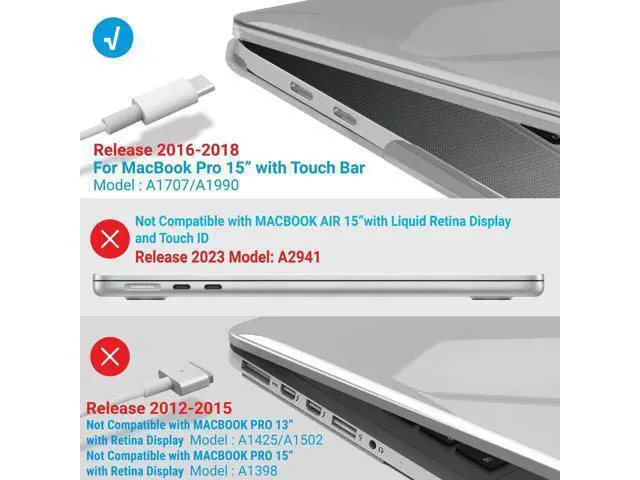 Alt view image 4 of 5 - IBENZER Compatible with MacBook Pro 15 Inch Case 2019 2018 2017 2016 A1990 A1707, Hard Shell Case with Keyboard Cover & Type C Adapter for Mac Pro 15 Touch Bar, Crystal Clear, T15CYCL+1TC A