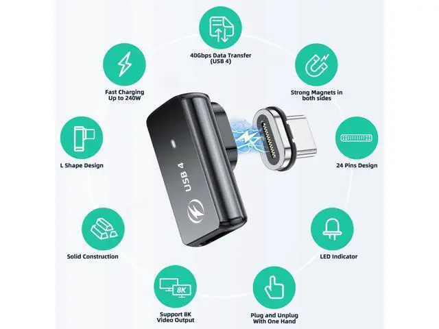 Alt view image 3 of 5 - HanCenDa 240W Magnetic USB C Adapter 2Pack, 24PIN USB C Magnetic Adapter Straight Support 40Gbps Data Transfer, 8K 60Hz Video Output for Thunderbolt 3/4 MacBook Pro/Air, iPhone 15