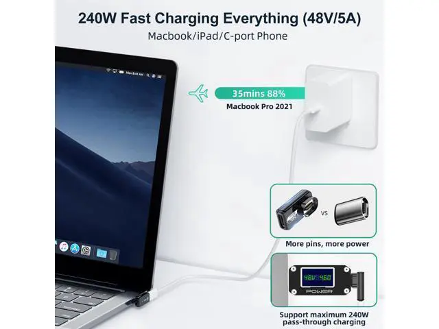 Alt view image 4 of 5 - HanCenDa 240W Magnetic USB C Adapter 2Pack, 24PIN USB C Magnetic Adapter Straight Support 40Gbps Data Transfer, 8K 60Hz Video Output for Thunderbolt 3/4 MacBook Pro/Air, iPhone 15