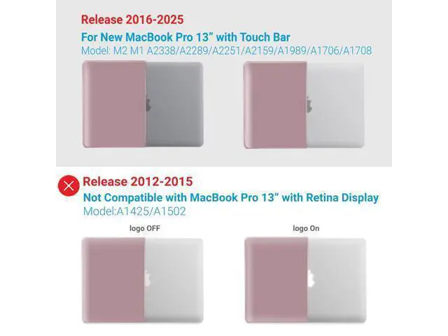Alt view image 4 of 5 - IBENZER Compatible with 2025 2024 M2 MacBook Pro 13 Inch Case 2025-2016 M1 A2338 A2289 A2251 A2159 A1989 A1706 A1708, Hardshell Case&Keyboard Cover&Screen Film for MacPro 13, Rose Gold, T13MPK+2A