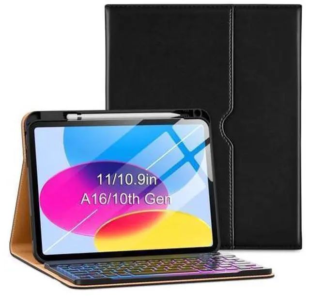 Main image of VIKESI Keyboard Case for iPad (A16,2025) 11th Generation/iPad 10th Generation Case (10.9" 2022),Premium Leather Smart Cover,Built-in Breathing Light,Function Row,Pencil Holder,Card Slots - Black