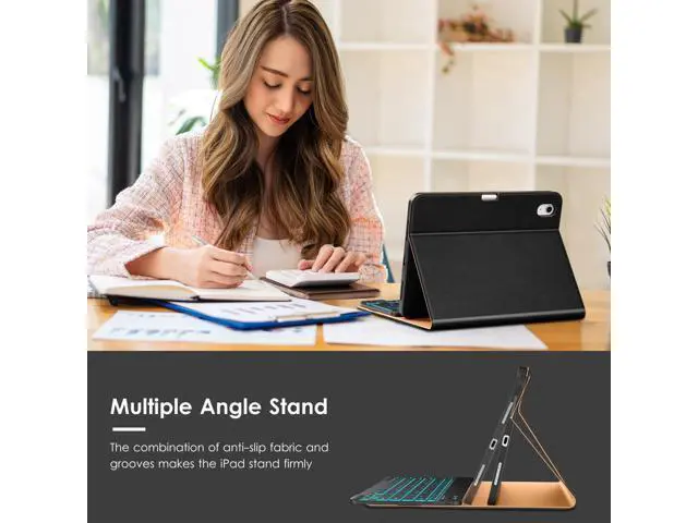 Alt view image 5 of 5 - VIKESI Keyboard Case for iPad (A16,2025) 11th Generation/iPad 10th Generation Case (10.9" 2022),Premium Leather Smart Cover,Built-in Breathing Light,Function Row,Pencil Holder,Card Slots - Black