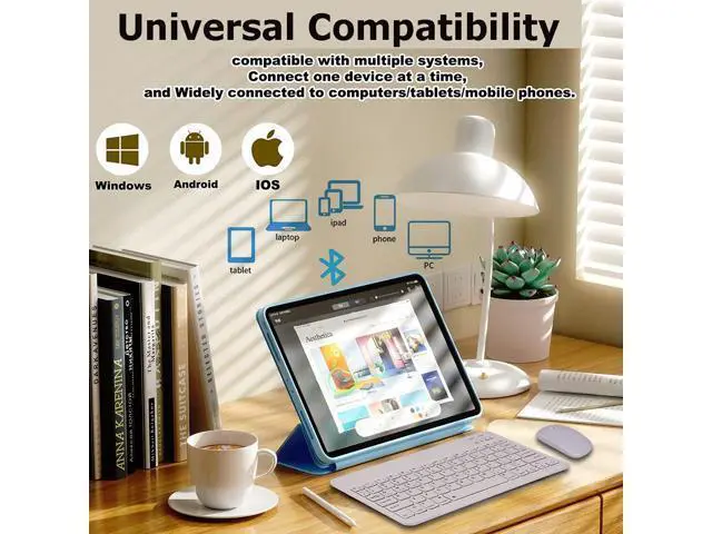 Alt view image 4 of 5 - Bluetooth Wireless Keyboard and Mouse Combo,Ultra-Slim Ergonomic Small Rechargeable Bluetooth Keyboard Mouse Set for Apple iPad iPhone Samsung Tablet Phone Android PC Computer Mac Smartphone(White)