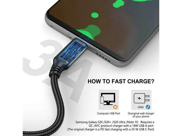Alt view image 3 of 5 - 5Pack 10ft USB C Cable, Extra Long USB A to USB-C 10foot Type C Fast Charging Cable Compatible Galaxy S10 20 9 8 Plus a10e,Braided Rapid Charger Cord for Note 10 9 8,LG V50 V40 G8 G7(Green)