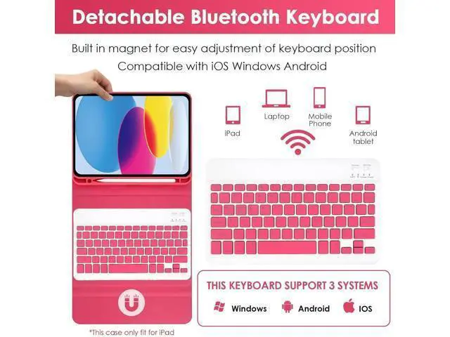 Alt view image 4 of 5 - Nsyee Keyboard Case Compatible with iPad A16 11 inch 2025 (A3354/A3355/A3356), iPad 10th Generation 10.9 inch 2022 (A2696/A2757/A2777), Detachable Bluetooth US Layout Keyboard Case