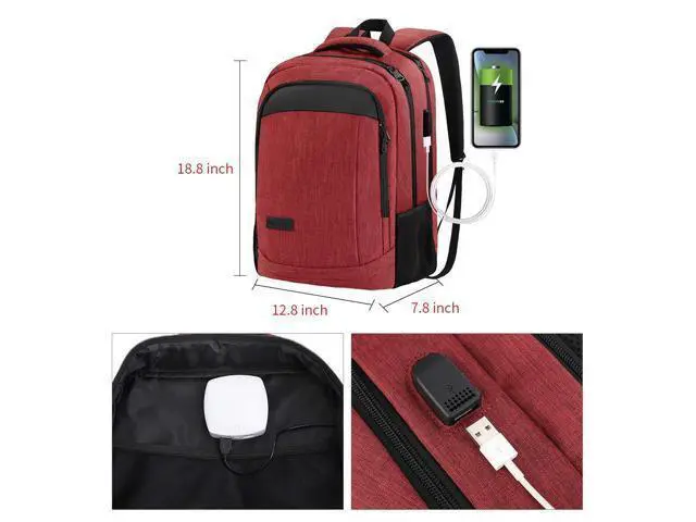 Alt view image 3 of 5 - Monsdle Travel Laptop Backpack Anti Theft Backpacks with USB Charging Port, Travel Backpacks Business Work Bag 15.6 Inch College Computer Bag for Men Women, Red