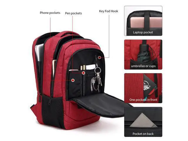 Alt view image 4 of 5 - Monsdle Travel Laptop Backpack Anti Theft Backpacks with USB Charging Port, Travel Backpacks Business Work Bag 15.6 Inch College Computer Bag for Men Women, Red