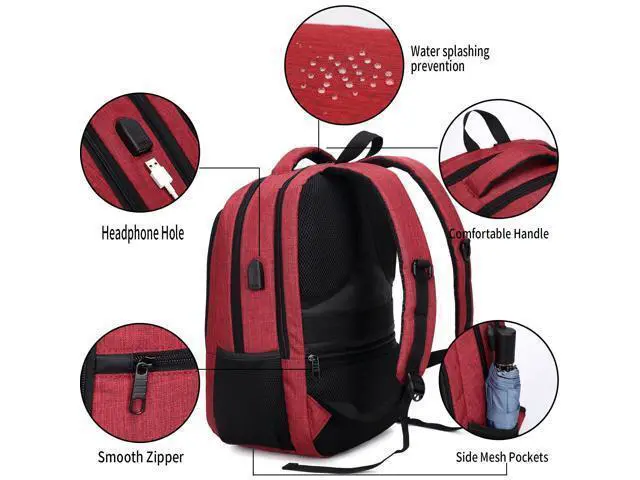 Alt view image 5 of 5 - Monsdle Travel Laptop Backpack Anti Theft Backpacks with USB Charging Port, Travel Backpacks Business Work Bag 15.6 Inch College Computer Bag for Men Women, Red