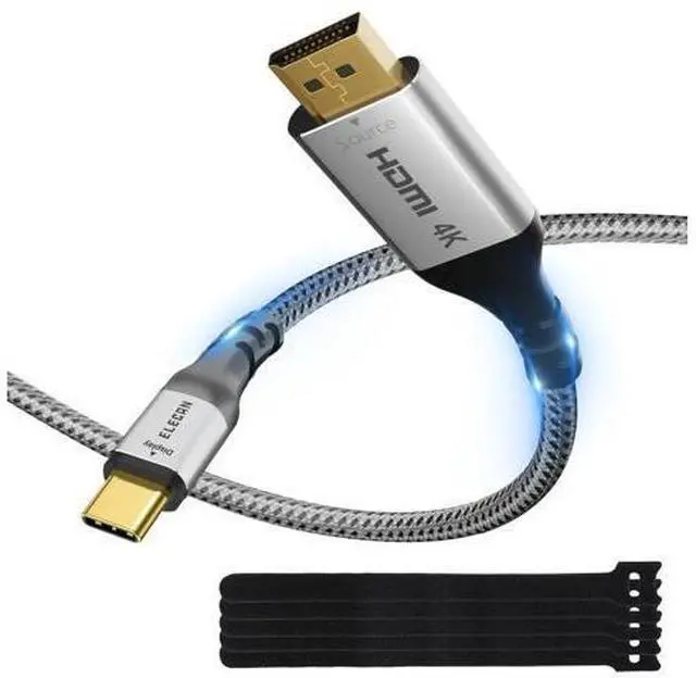 Main image of Elecan Uni-Directional DisplayPort to USB-C Adapter Cable 6 Ft 4K@60Hz 2K 1080P, No USB Power Needed High Speed DP Input to Type C Converter, Braided for Touch,iPad,Mac,Portable Monitor,VR/XR/AR+Ties