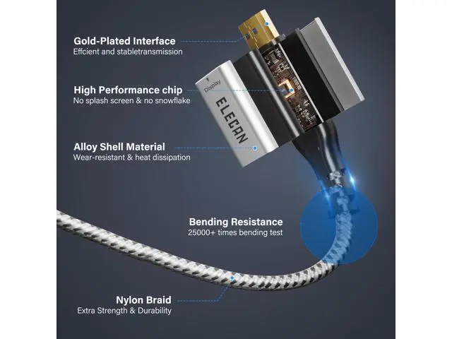 Alt view image 3 of 5 - Elecan Uni-Directional DisplayPort to USB-C Adapter Cable 6 Ft 4K@60Hz 2K 1080P, No USB Power Needed High Speed DP Input to Type C Converter, Braided for Touch,iPad,Mac,Portable Monitor,VR/XR/AR+Ties