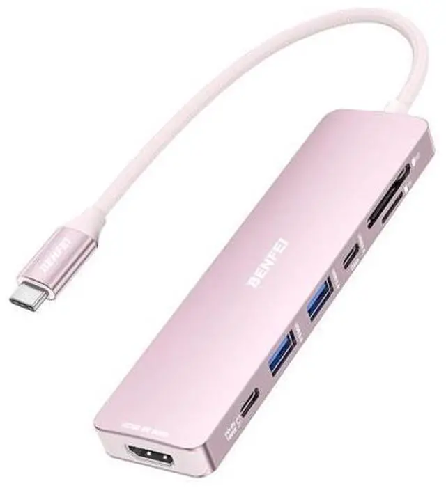 Main image of BENFEI 7-in-1 USB C Hub with HDMI(4K@60Hz), 2 USB-A, 1 USB-C Data, 100W Charge, SD/TF Card Reader, Silicone Tangle-Free Cable Compatible with MacBook Pro/Air, iPad Pro, iMac, iPhone 15 Pro/Pro Max