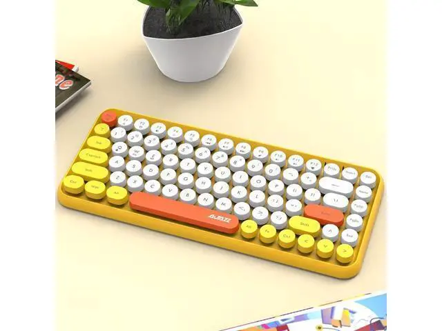 Alt view image 3 of 3 - DAIDAI 84 Key Retro Bluetooth Keyboard with Cute Round Keycap | Portable Typewriter Style Wireless Keyboard for Children PC, Computer, Laptop, iPad, Android (Colorful-Yellow)