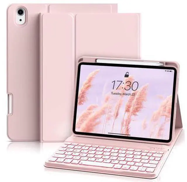 Main image of SQBEBS Case with Keyboard for iPad (A16) 11th / 10th Generation 11 inch 2025/10.9 inch 2022, 7 Colors Backlit Detachable Keyboard, Stand Folio Keyboard Cover with Pencil Holder, Light Pink