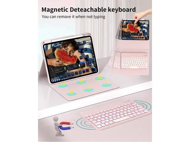 Alt view image 4 of 5 - SQBEBS Case with Keyboard for iPad (A16) 11th / 10th Generation 11 inch 2025/10.9 inch 2022, 7 Colors Backlit Detachable Keyboard, Stand Folio Keyboard Cover with Pencil Holder, Light Pink