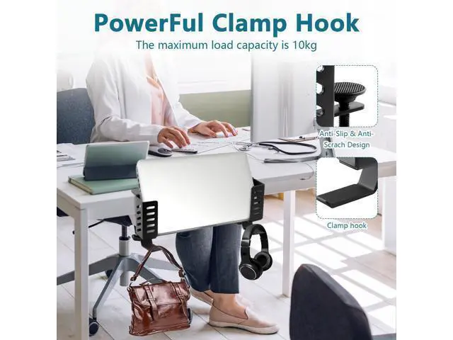 Alt view image 3 of 5 - QUYLIXX Desk Laptop Stand,No-Drill Desktop Mount,Hanging Holder for Desk - Clamp Storage for Laptops/Book/Keyboards/Headphone/Backpack Black