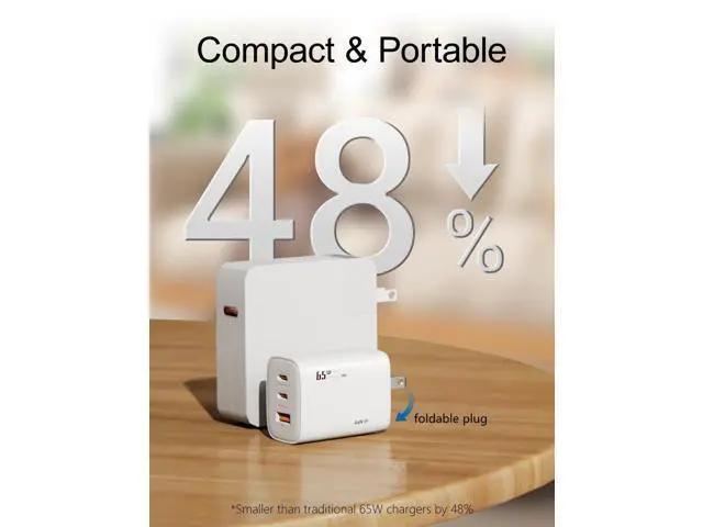 Alt view image 4 of 5 - EFIIIAP 65W USB C Charger Block, 3-Port Foldable Type c Fast Charging for MacBook Air MacBook Pro 14 15 16 17, iPhone 17/16/15/14, Galaxy S25/S24/S23, iPad, AirPods & More(1Pack with Cable)