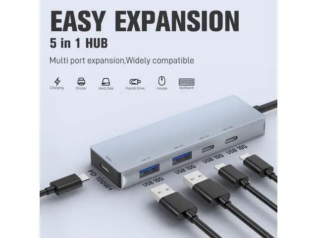Alt view image 2 of 5 - Leinsis USB 3.2 Hub 10Gbps, 2 USB-C 3.2 and 2 USB-A 3.2,PD 100W Fast Charging for MacBook Pro, MacBook Air, Acer Laptops, HP Laptops, iPad Pro More.(Frosted Silver)