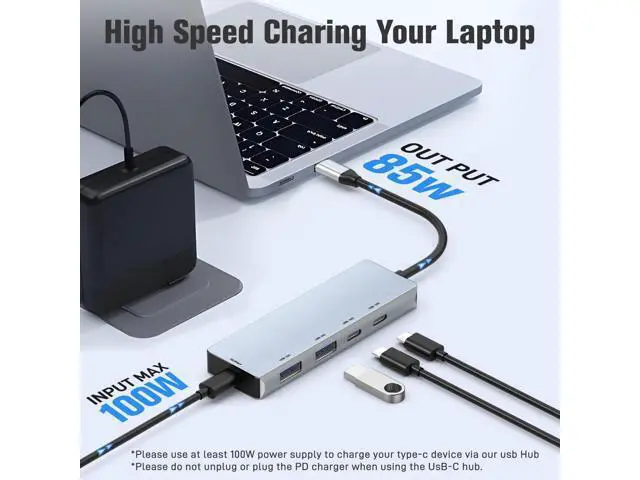 Alt view image 4 of 5 - Leinsis USB 3.2 Hub 10Gbps, 2 USB-C 3.2 and 2 USB-A 3.2,PD 100W Fast Charging for MacBook Pro, MacBook Air, Acer Laptops, HP Laptops, iPad Pro More.(Frosted Silver)