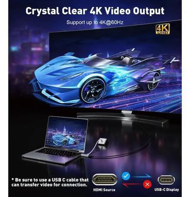 Alt view image 3 of 5 - UANTIN HDMI to USB C Adapter (4K 60Hz) Uni-Directional HDMI (Source) to Type-C (Display) Male to Female Compatible with Laptop,PS5,XR/AR Glasses,Portable Monitor, Not Charging The Device