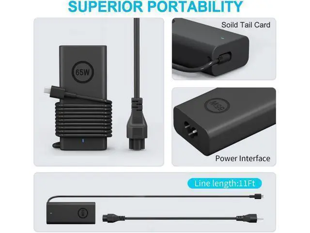 Alt view image 2 of 5 - 65W Type C USB C AC Charger Compatible with Dell Latitude 3340 3440 3540 5420 5290 5480 5491 5495 5520 5530 5580 5590 5591 7280 7290 XPS 13 9350 9360 9365-2in1 9370 9380 Power Adapter Supply
