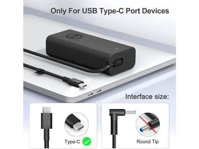 Alt view image 3 of 5 - 65W Type C USB C AC Charger Compatible with Dell Latitude 3340 3440 3540 5420 5290 5480 5491 5495 5520 5530 5580 5590 5591 7280 7290 XPS 13 9350 9360 9365-2in1 9370 9380 Power Adapter Supply