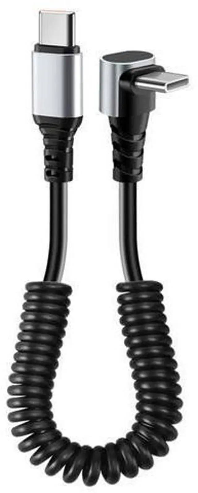 Main image of Wuucor 60W 2Pack Coiled USB C to USB C Cable,90 Degree USB-C Cord for Car,Retractable Spring Spiral,Type-C Charger Cord with Data Sync i-Phone 16 15 Plus/Pro/Pro Max,Galaxy S24 S23 S22