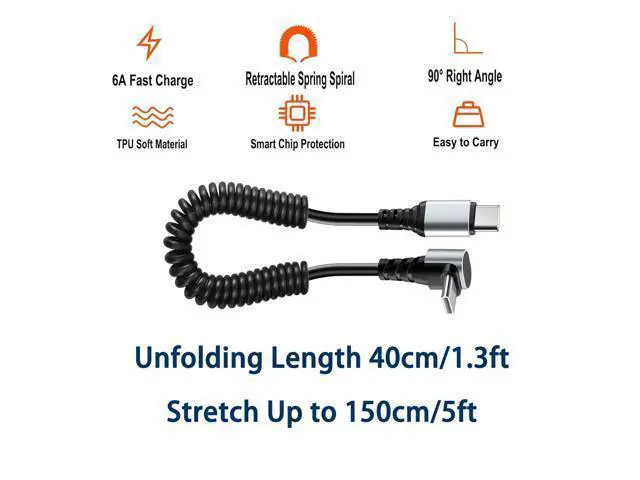 Alt view image 2 of 5 - Wuucor 60W 2Pack Coiled USB C to USB C Cable,90 Degree USB-C Cord for Car,Retractable Spring Spiral,Type-C Charger Cord with Data Sync i-Phone 16 15 Plus/Pro/Pro Max,Galaxy S24 S23 S22