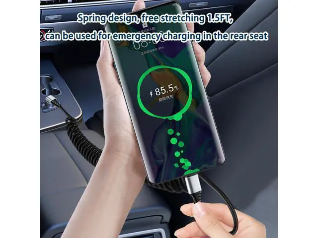 Alt view image 4 of 5 - Wuucor 60W 2Pack Coiled USB C to USB C Cable,90 Degree USB-C Cord for Car,Retractable Spring Spiral,Type-C Charger Cord with Data Sync i-Phone 16 15 Plus/Pro/Pro Max,Galaxy S24 S23 S22