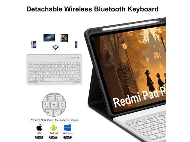 Alt view image 3 of 5 - IVEOPPE for Redmi Pad Pro Keyboard with Case for Xiaomi Redmi Pad Pro 12.1 inch 2024/Xiaomi Poco Pad 12.1" PU Leather Cover Detachable Bluetooth Wireless Keyboard with Pencil Holder,Rose Gold