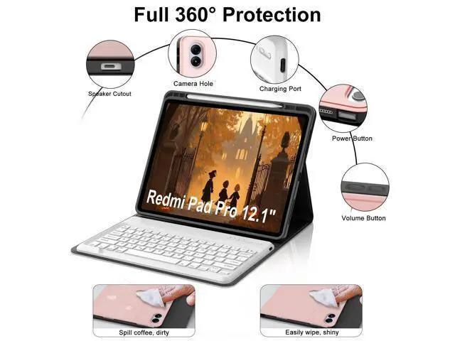 Alt view image 4 of 5 - IVEOPPE for Redmi Pad Pro Keyboard with Case for Xiaomi Redmi Pad Pro 12.1 inch 2024/Xiaomi Poco Pad 12.1" PU Leather Cover Detachable Bluetooth Wireless Keyboard with Pencil Holder,Rose Gold