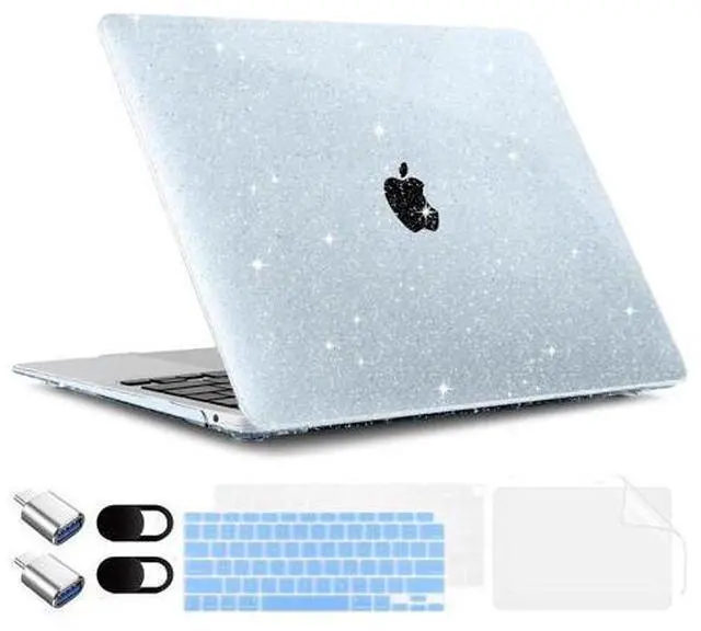 Main image of TWOLSKOO for MacBook Air 13.3 inch Case 2021-2018 M1 A2337 A2179 A1932 with Retina Display, Plastic Hard Shell Case with Keyboard Cover & Type C Adapter 2 Pack & Camera Cover, Glitter Blue