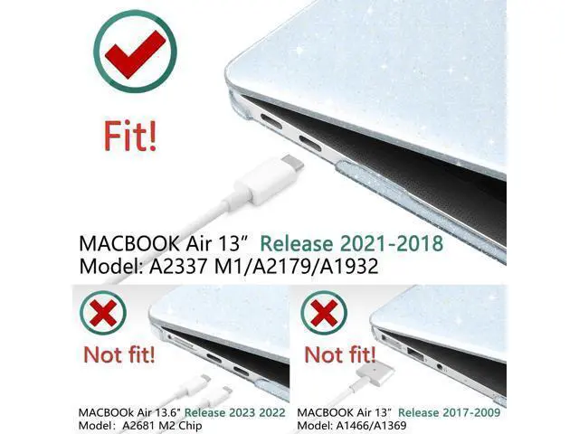 Alt view image 2 of 5 - TWOLSKOO for MacBook Air 13.3 inch Case 2021-2018 M1 A2337 A2179 A1932 with Retina Display, Plastic Hard Shell Case with Keyboard Cover & Type C Adapter 2 Pack & Camera Cover, Glitter Blue