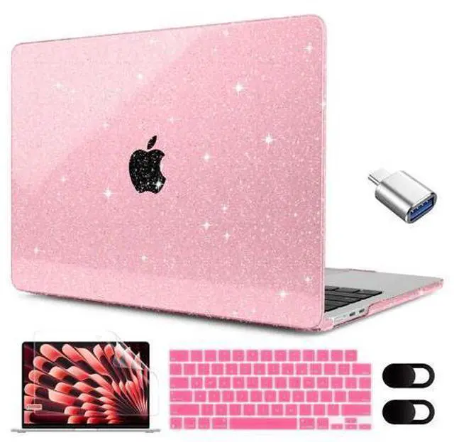 Main image of MEEgoodo Glitter Case for M4/M3/M2 MacBook Air 15 inch Case 2025 2024 2023, Fit Model (A3241/A3114/A2941), Laptop Shell with Keyboard Cover&Camera Cover&OTG Adapter& Screen Protector, Glitter Pink