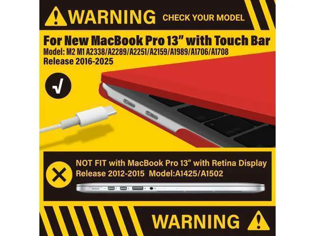 Alt view image 3 of 5 - IBENZER Compatible with 2025 2024 M2 MacBook Pro 13 Inch Case 2025-2016 M1 A2338 A2289 A2251 A2159 A1989 A1706 A1708, Hard Shell Case&Keyboard Cover&Type C for Mac Pro 13, Red,T13RD+1TC