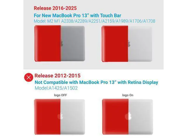 Alt view image 4 of 5 - IBENZER Compatible with 2025 2024 M2 MacBook Pro 13 Inch Case 2025-2016 M1 A2338 A2289 A2251 A2159 A1989 A1706 A1708, Hard Shell Case&Keyboard Cover&Type C for Mac Pro 13, Red,T13RD+1TC