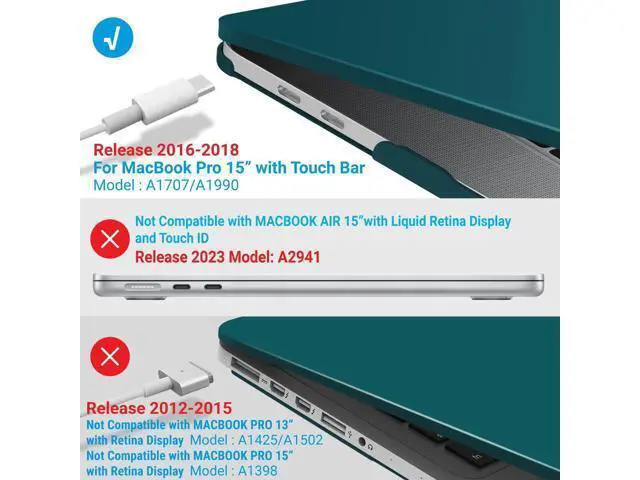 Alt view image 4 of 5 - IBENZER Compatible with MacBook Pro 15 Inch Case 2019 2018 2017 2016 A1990 A1707, Plastic Hard Shell Case with Keyboard Cover for Mac Pro 15 Touch Bar, Quetzal Green, T15QUGN+1