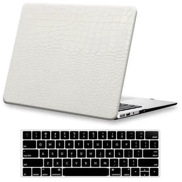 Main image of KEROM Compatible with Crocodile MacBook Air 13 inch Case 2021 2020 2019 2018 M1 A2337 A2179 A1932, Textured Elegant Luxury Aligator Skin Snakeskin PU Leather Hard Shell & Keyboard Cover, White