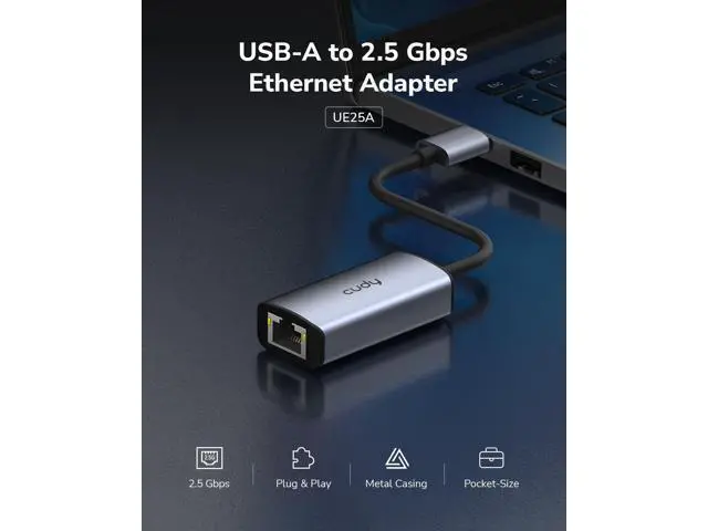 Alt view image 2 of 5 - Cudy USB-A to 2.5 Gbps Ethernet Adapter, USB 3.0 Network Adapter, Aluminum RJ45 LAN Internet Adapter Driver Free, Compatible with Switch, MacBook,TV Box, XPS, Steam Dec, UE25A